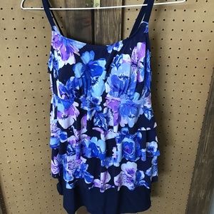 Womens Sonnet Shores One Piece Swimsuit - Blue/Purple Floral. Size 10. NWT